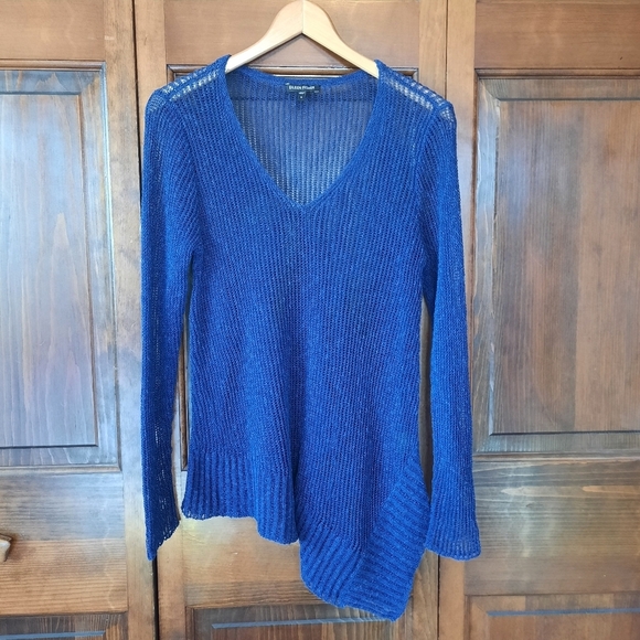 Eileen Fisher Sweaters - Eileen Fisher Linen Blend V-neck Airy Loose Knit Rib Asymmetrical Tunic Sweater
